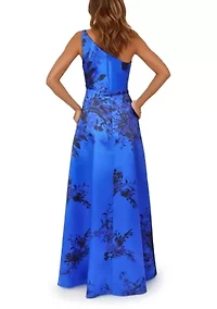 Women's One-Shoulder Neckline Printed Jacquard Formal Gown