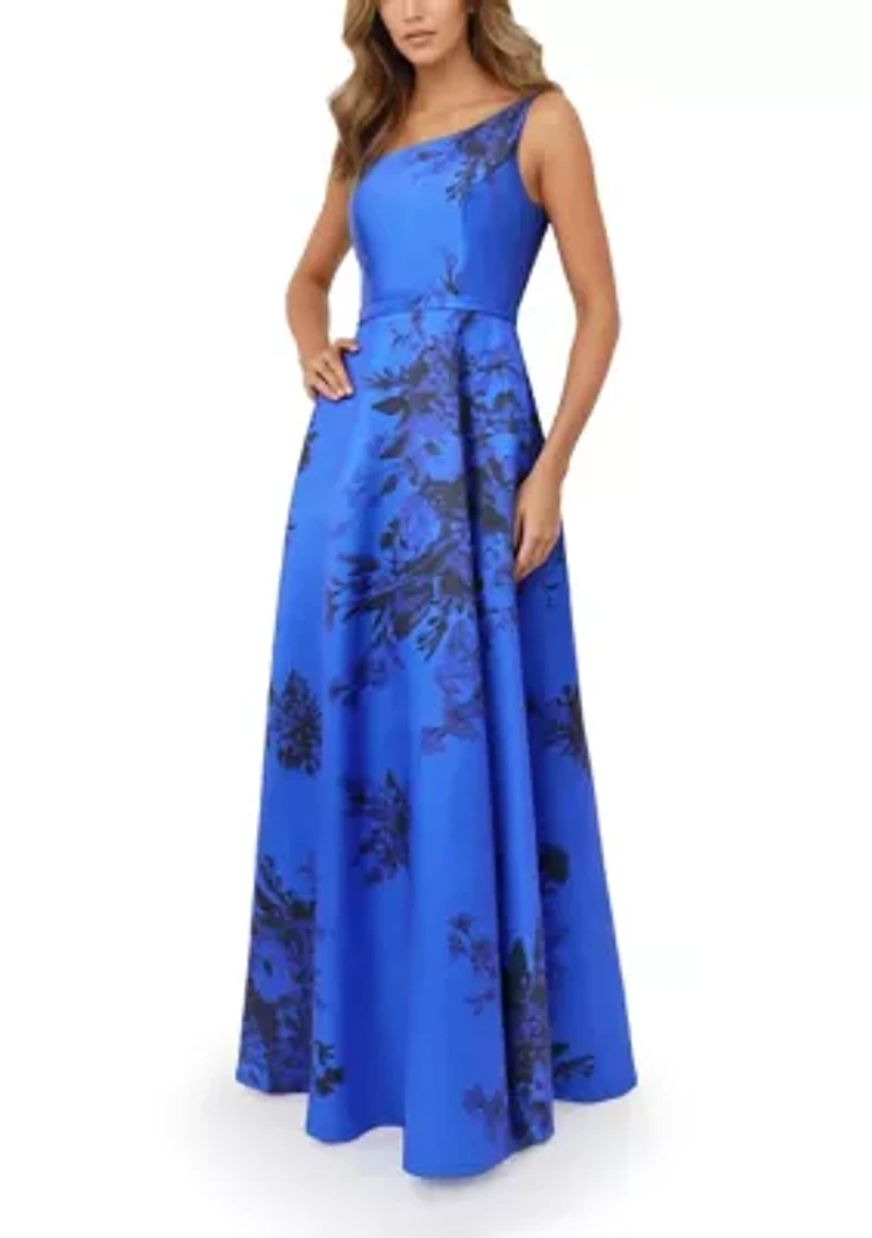 Women's One-Shoulder Neckline Printed Jacquard Formal Gown