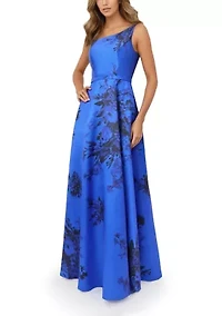 Women's One-Shoulder Neckline Printed Jacquard Formal Gown