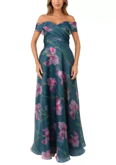 Women's Off the Shoulder Floral Drape Gown