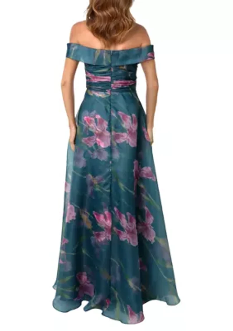 Women's Off the Shoulder Floral Drape Gown