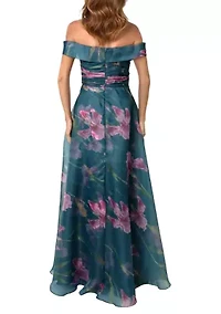 Women's Off the Shoulder Floral Drape Gown