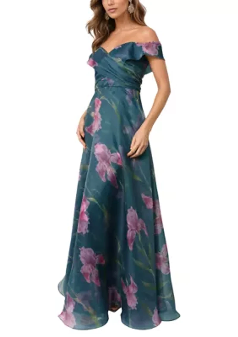 Women's Off the Shoulder Floral Drape Gown
