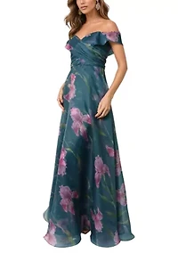 Women's Off the Shoulder Floral Drape Gown