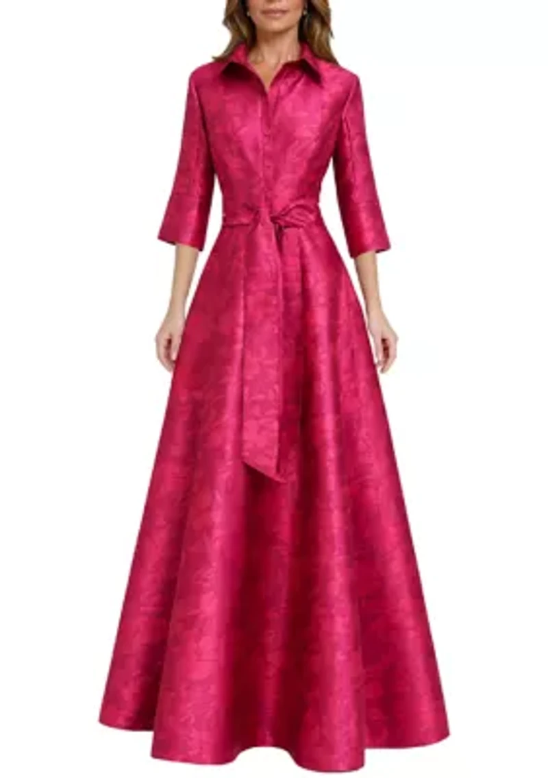 Women's 3/4 Sleeve Taffeta Shirtdress Gown