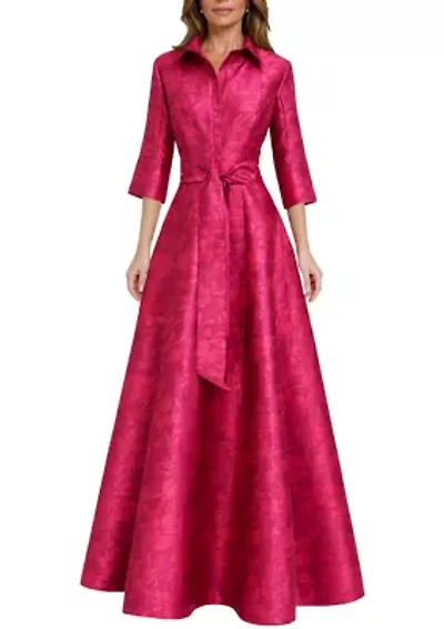Women's 3/4 Sleeve Taffeta Shirtdress Gown