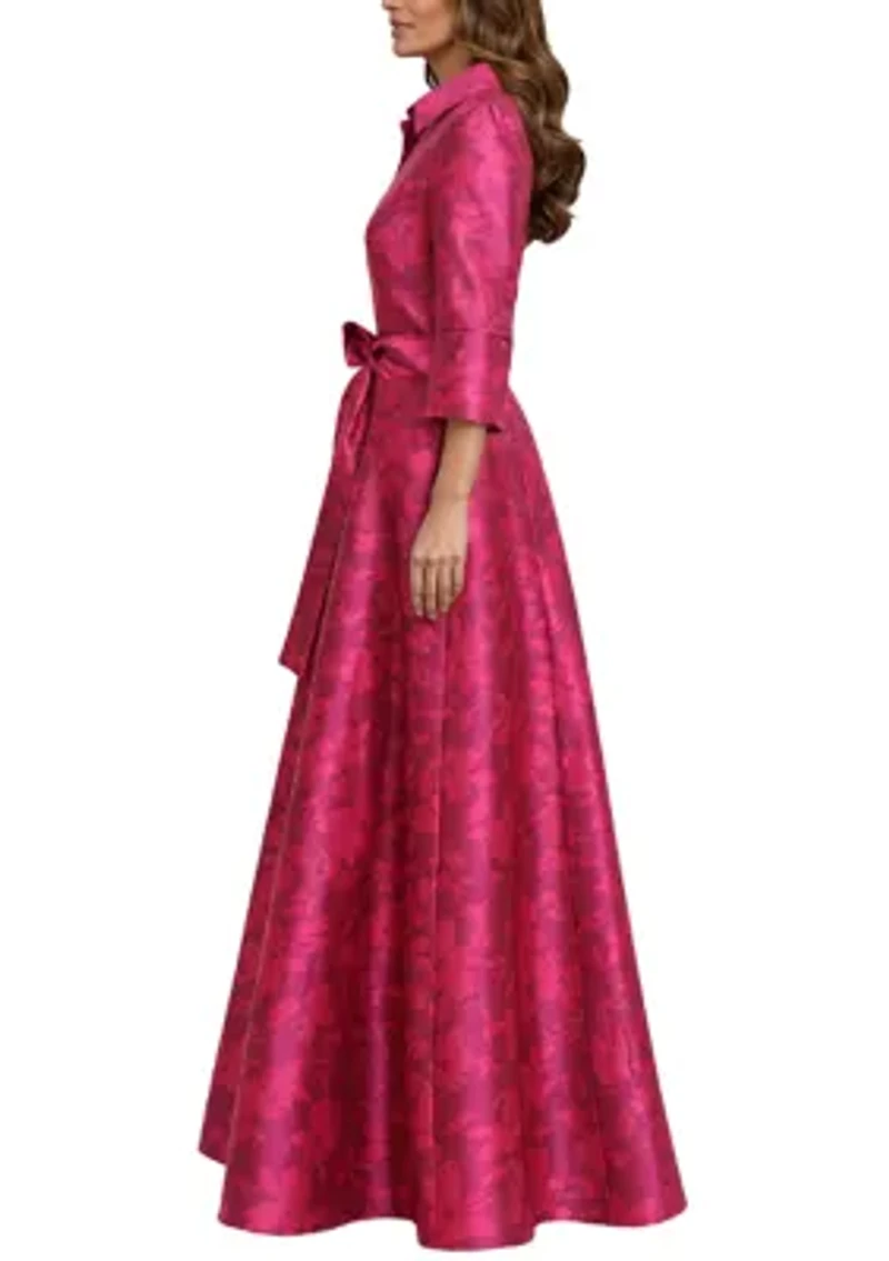 Women's 3/4 Sleeve Taffeta Shirtdress Gown