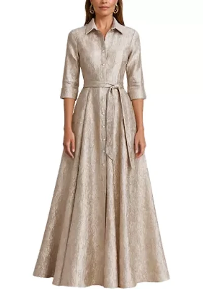 Women's 3/4 Sleeve Jacquard Shirtdress Gown
