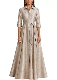 Women's 3/4 Sleeve Jacquard Shirtdress Gown