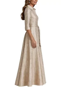 Women's 3/4 Sleeve Jacquard Shirtdress Gown