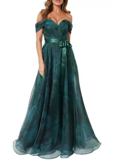 Women's Sleeveless Off the Shoulder Organza Gown