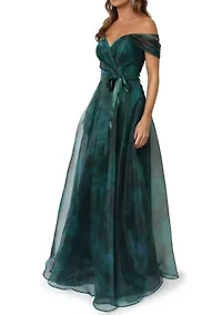 Women's Sleeveless Off the Shoulder Organza Gown