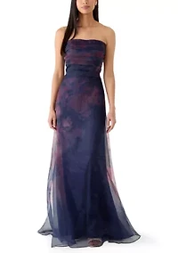 Women's Strapless Print Organza Gown