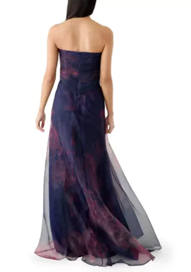Women's Strapless Print Organza Gown