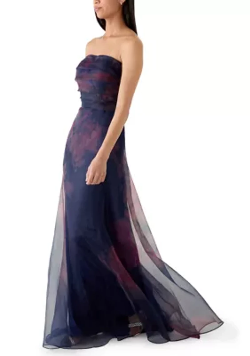 Women's Strapless Print Organza Gown