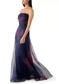 Women's Strapless Print Organza Gown