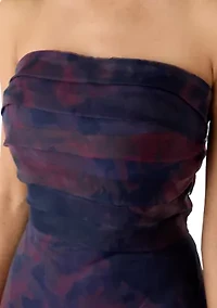 Women's Strapless Print Organza Gown