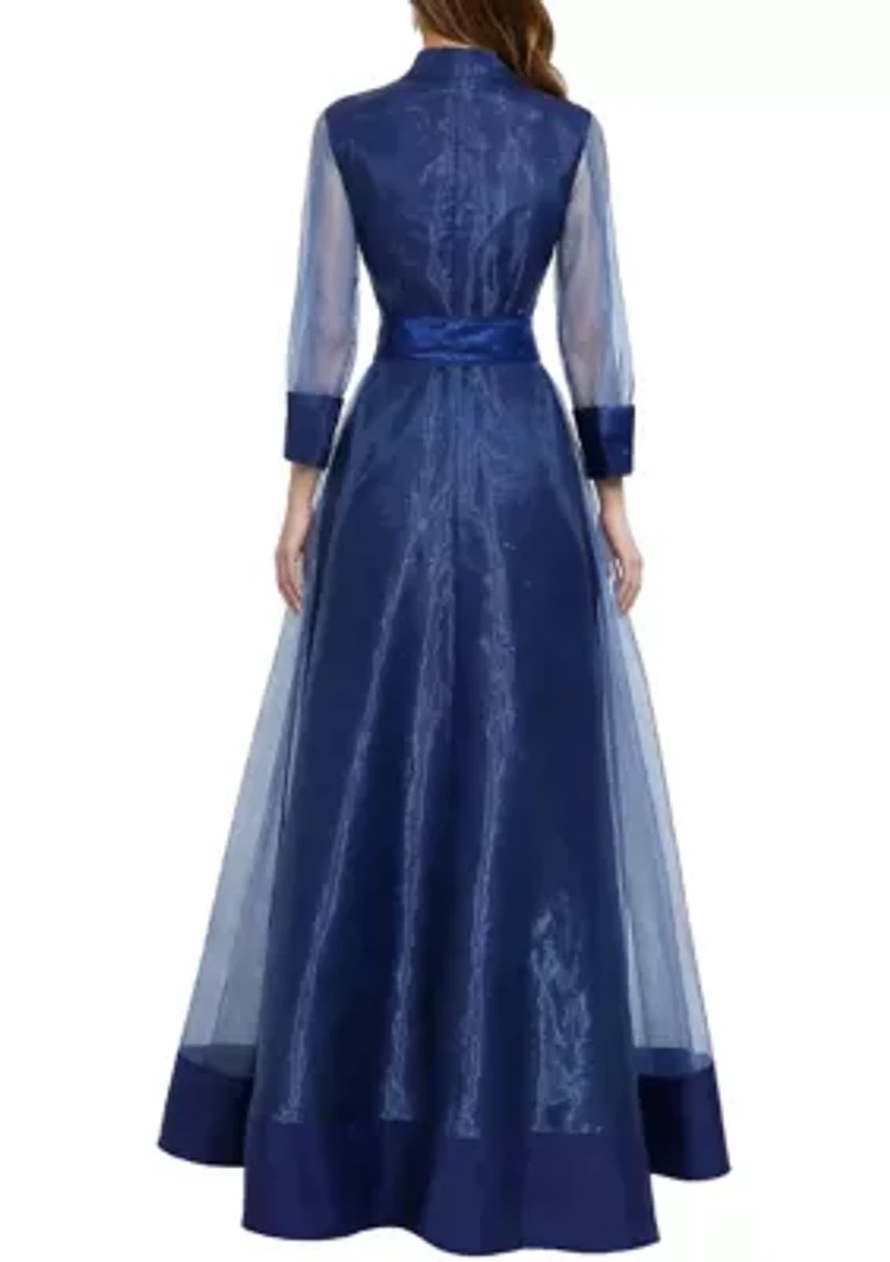 Women's Long Sleeve Organza Midi Shirtdress Gown