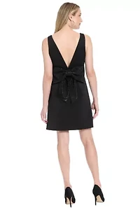V-NECK A-LINE BOW BACK DRESS