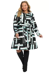 PRINT SHIRT DRESS WITH BELT