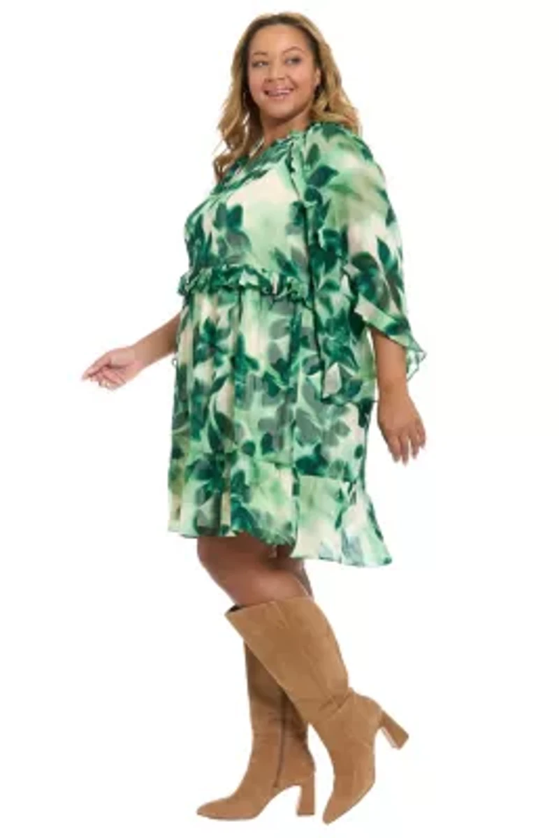 FLARE RUFFLE SLEEVE A-LINE DRESS