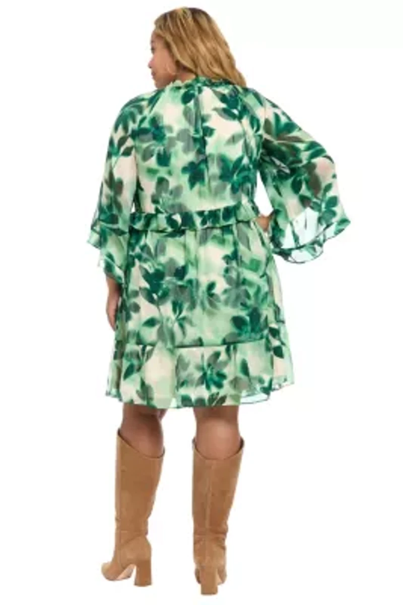 FLARE RUFFLE SLEEVE A-LINE DRESS