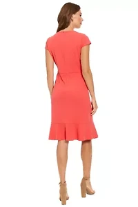 CAP SLEEVE FLOUNCE HEM RUFFLE WRAP DRESS