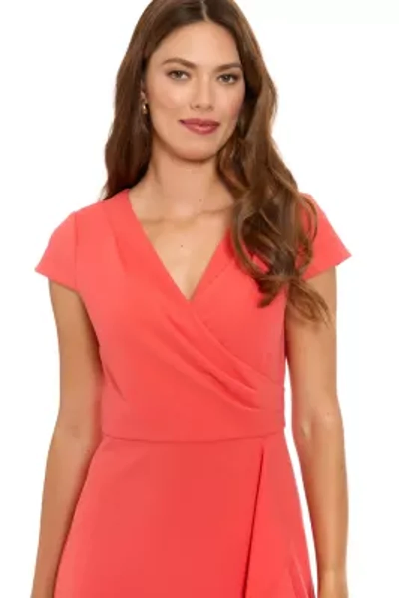 CAP SLEEVE FLOUNCE HEM RUFFLE WRAP DRESS