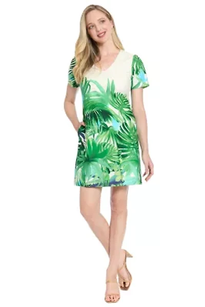 V-NECK SHORT SLV SHIFT DRESS