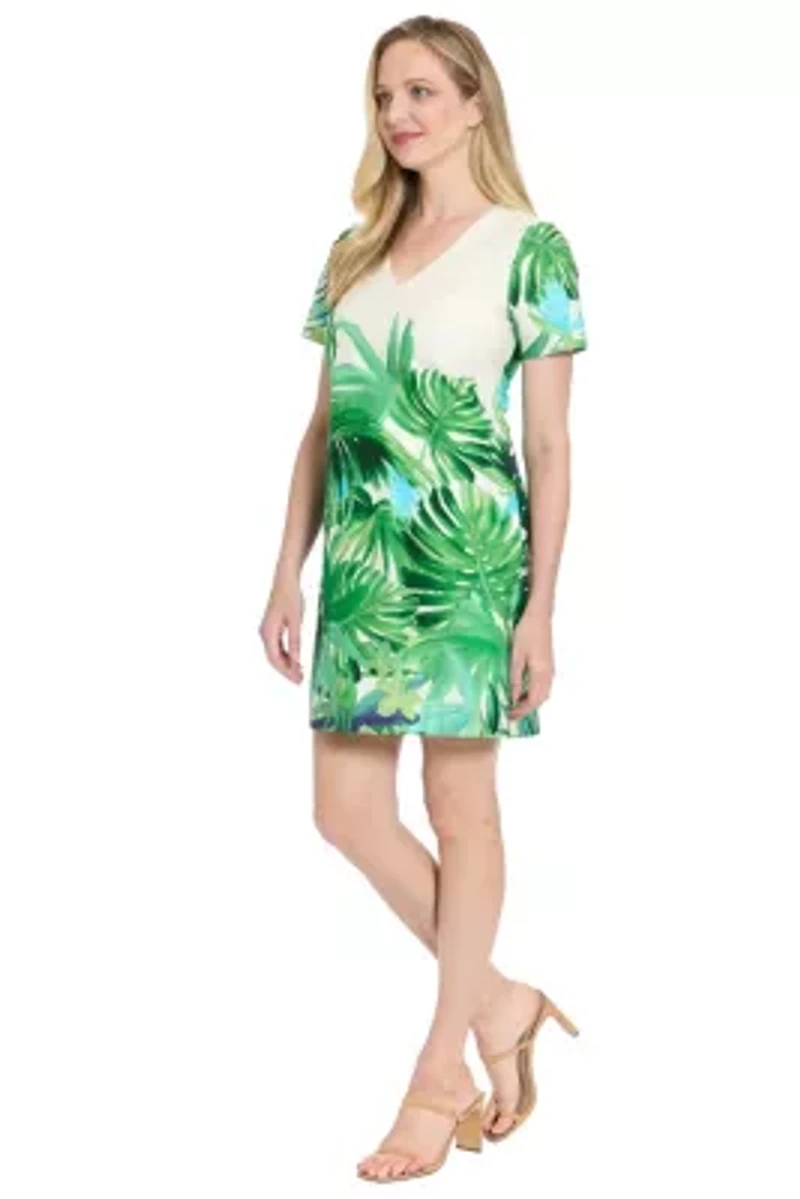 V-NECK SHORT SLV SHIFT DRESS