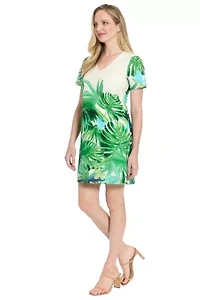V-NECK SHORT SLV SHIFT DRESS