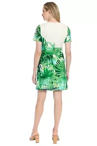 V-NECK SHORT SLV SHIFT DRESS