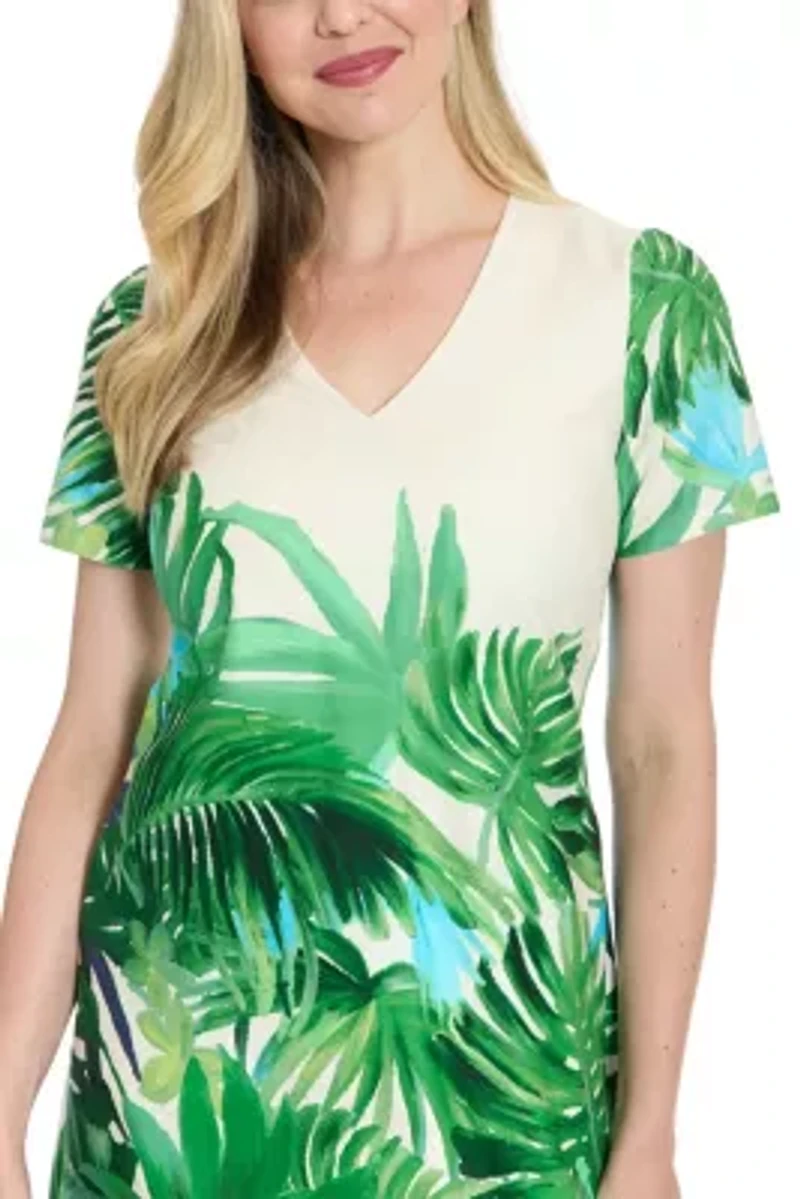 V-NECK SHORT SLV SHIFT DRESS