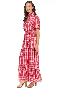 RUFFLE NECK ELBOW SLEEVE TIERED MAXI