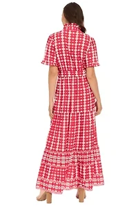 RUFFLE NECK ELBOW SLEEVE TIERED MAXI