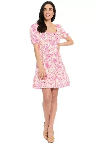 PUFF SLEEVE SMOCKED BACK SHORT DRESS