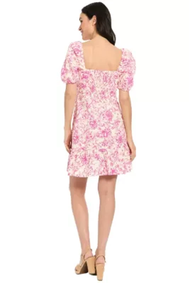 PUFF SLEEVE SMOCKED BACK SHORT DRESS
