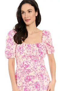 PUFF SLEEVE SMOCKED BACK SHORT DRESS