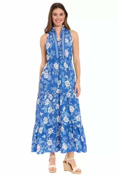 RUFFLE NECK SMOCKED WAIST MAXI