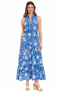 RUFFLE NECK SMOCKED WAIST MAXI