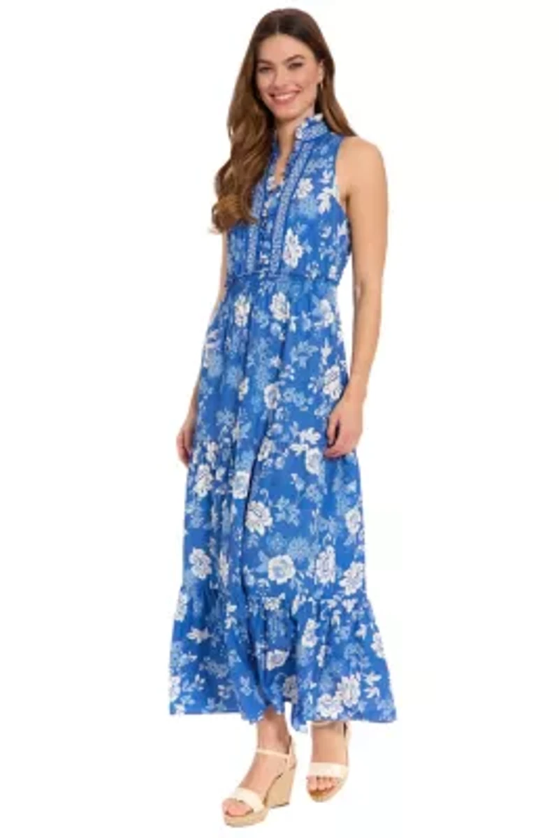 RUFFLE NECK SMOCKED WAIST MAXI