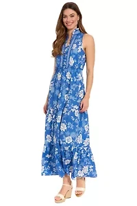 RUFFLE NECK SMOCKED WAIST MAXI