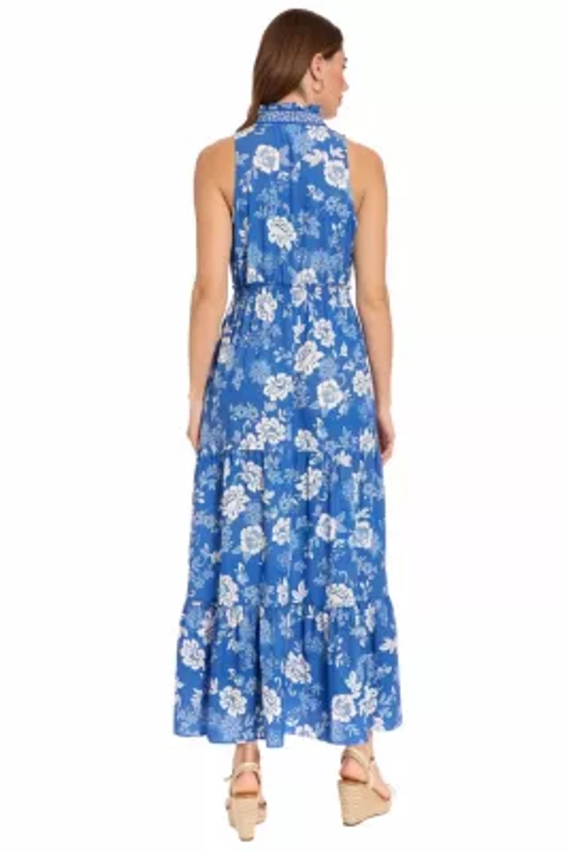 RUFFLE NECK SMOCKED WAIST MAXI