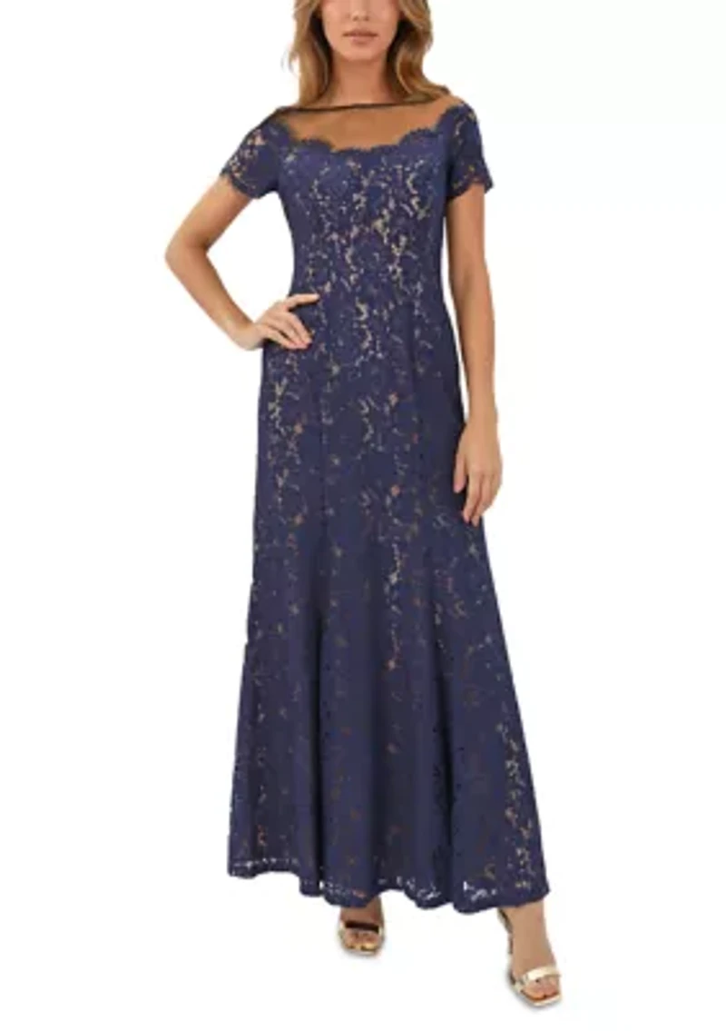 Women's Lace Illusion Column Gown