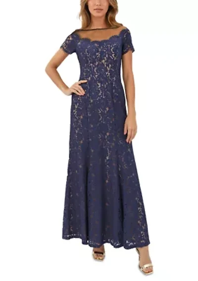 Women's Lace Illusion Column Gown