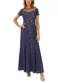 Women's Lace Illusion Column Gown