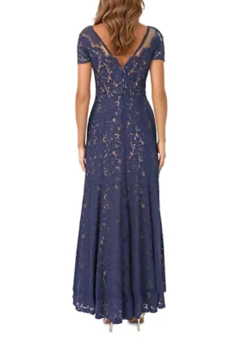 Women's Lace Illusion Column Gown