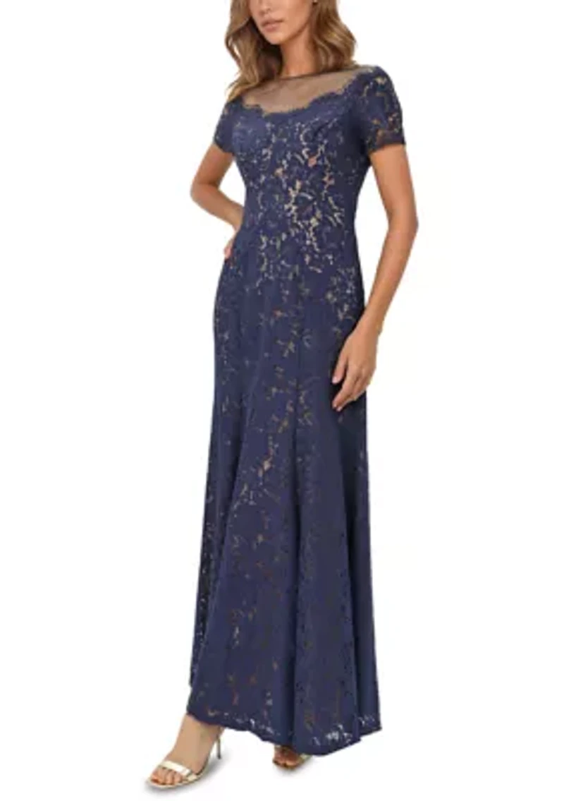 Women's Lace Illusion Column Gown