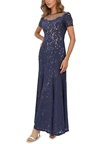 Women's Lace Illusion Column Gown