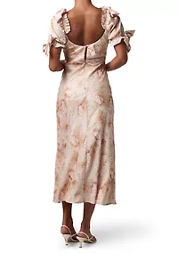 Women's Short Puff Sleeve Floral Midi Dress